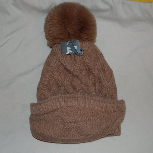 2 in 1 Winter Beanie and Face Mask Brown with PomPom - Picture 3 of 3